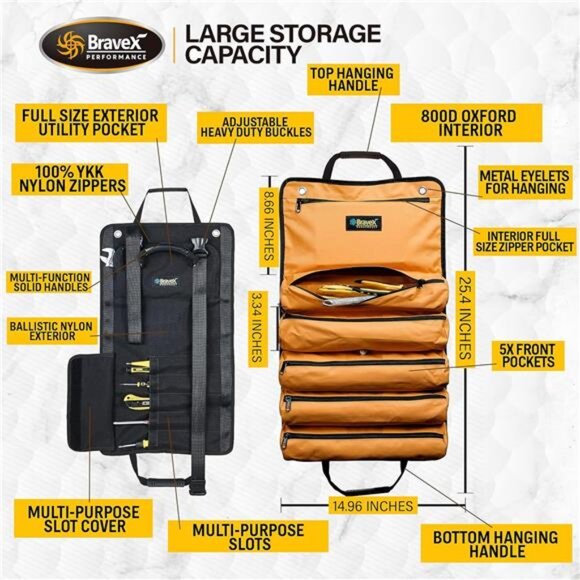 Tool Roll Tool Bag, Ballistic Nylon 1200D Kevlar Stitches YKK Zipper Wear Resist - Picture 5 of 7